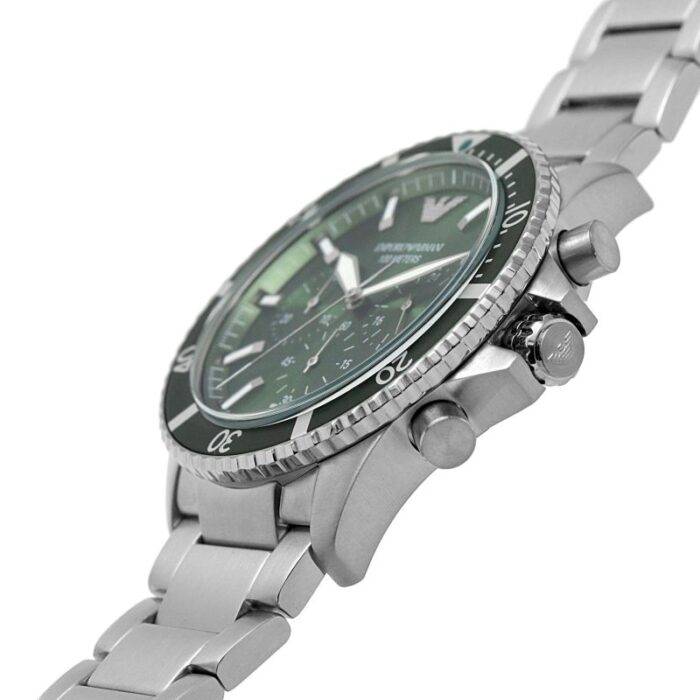 Emporio Armani Diver Chronograph Green Dial Silver Steel Strap Watch For Men - AR11500 - Image 2